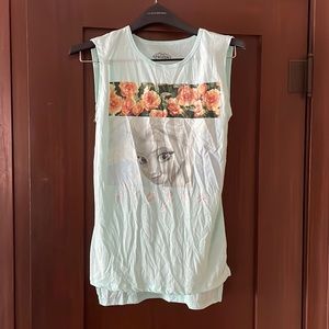 Disney Frozen Elsa Teal and Floral Muscle Tank Top Size S